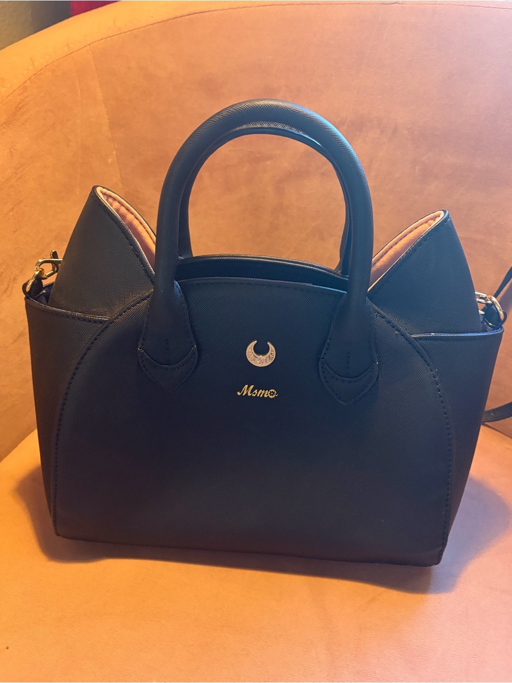 Mumo Cat Ear Satchel Bag Black Structured Crossbody Purse